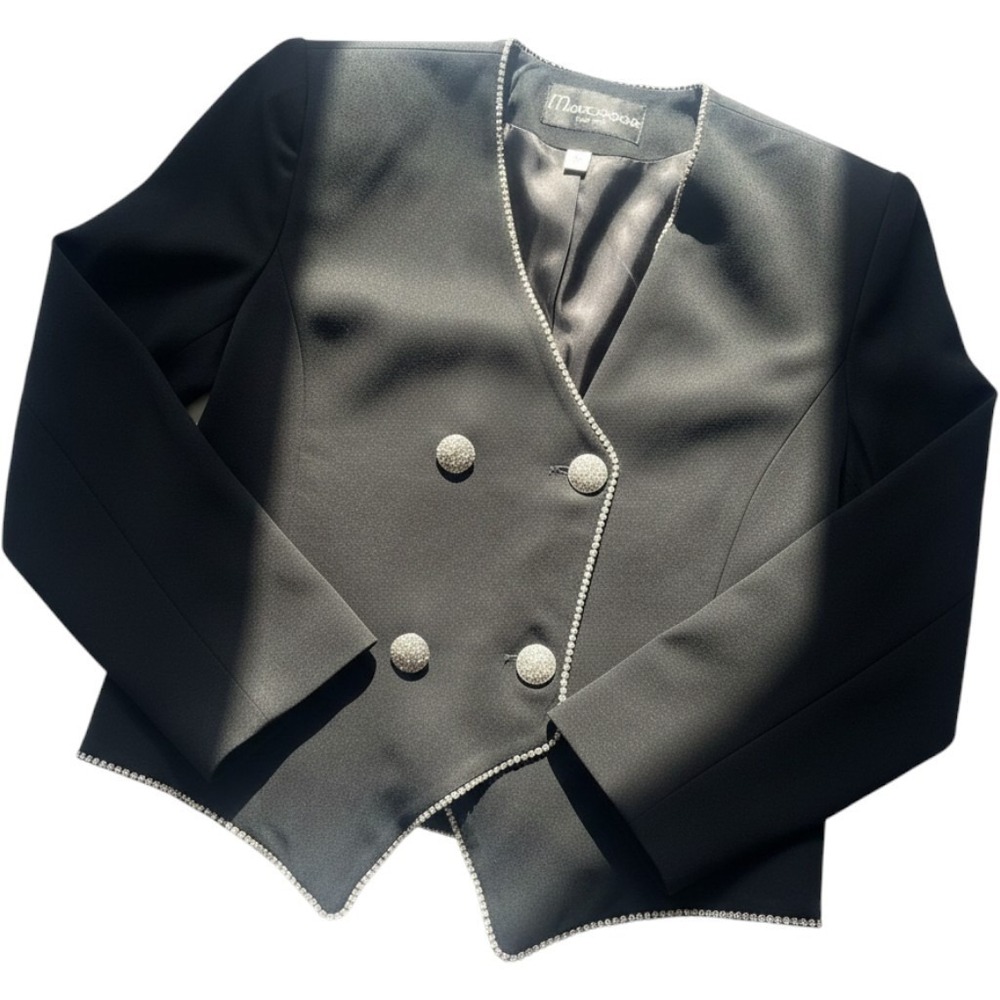 Vintage 80s Rhinestone Jacket Blackโ Glam Cocktail Party Blazer Size 14